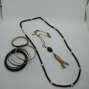 Black and Gold Bundle 2 Necklaces + 9Bracelets